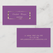 Carte De Visite Élégant, Moderne, Violet, Cadre Or (Devant / Derrière)