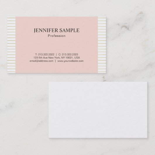 Carte De Visite Elégant Modish Blush Rose Or Blanc Design Plat (Devant / Derrière)