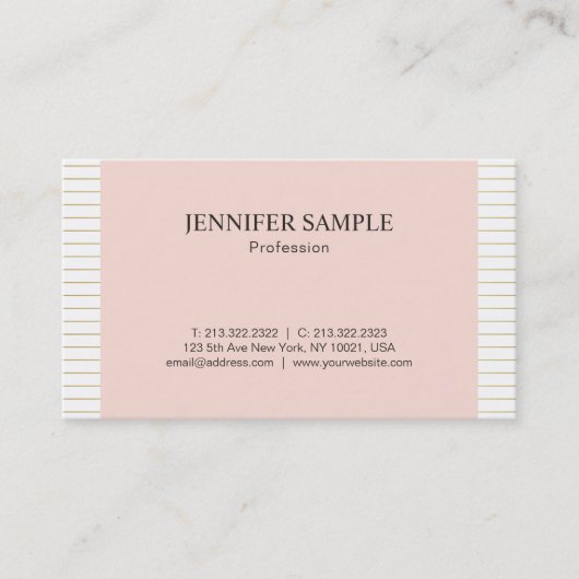 Carte De Visite Elégant Modish Blush Rose Or Blanc Design Plat (Devant)