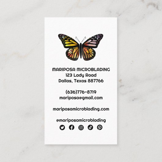 Carte De Visite Elégant Monarch Butterfly Esthetician Beauty Salon (Dos)