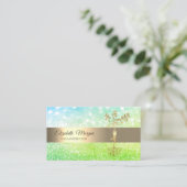 Carte De Visite Élégant moniteur de yoga Bokeh Gold Tree (Debout devant)