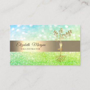 Carte De Visite Élégant moniteur de yoga Bokeh Gold Tree