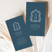 Carte De Visite Élégant Monogram Crest Event Planner Indigo