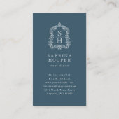 Carte De Visite Élégant Monogram Crest Event Planner Indigo (Dos)