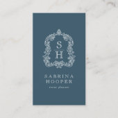 Carte De Visite Élégant Monogram Crest Event Planner Indigo (Devant)
