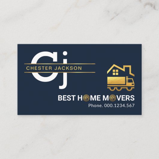Carte De Visite Élégant Monogram Gold Lines Home Mover (Devant)