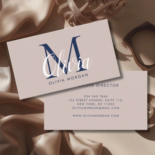 Carte De Visite Elegant monogram logo beige blue professional