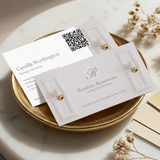 Carte De Visite Elegant Monogram Professional Interior Designer
