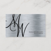 Carte De Visite Élégant Monogram Silver Black Modern Script Nom (Devant)