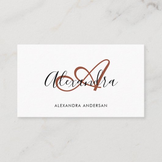 Carte De Visite Élégant Monogram Terracotta Orange Nom du script (Devant)