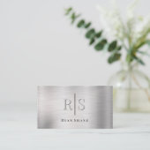 Carte De Visite Élégant monogramme 3D & nom Code QR Argent brossé (Debout devant)