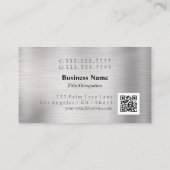 Carte De Visite Élégant monogramme 3D & nom Code QR Argent brossé (Dos)
