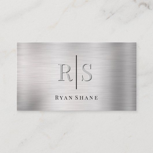 Carte De Visite Élégant monogramme 3D & nom Code QR Argent brossé (Devant)