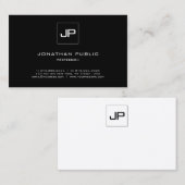 Carte De Visite Élégant Monogramme Black White Plain Professionnel (Devant / Derrière)