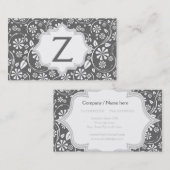 Carte De Visite Élégant monogramme blanc, motif floral gris (Devant / Derrière)
