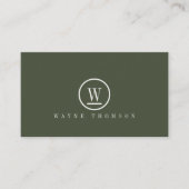 Carte De Visite Élégant Monogramme blanc vert foncé minimal (Devant)