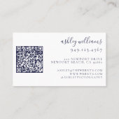 Carte De Visite Élégant Monogramme bleu marine Cimier floral Code  (Dos)