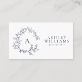 Carte De Visite Élégant Monogramme bleu marine Cimier floral Code  (Devant)