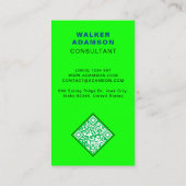 Carte De Visite Élégant Monogrammé (Code QR) Vert & Noir Mat (Dos)