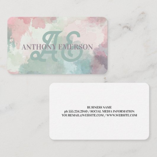 Carte De Visite Élégant monogramme | Couches aquarelles (Devant / Derrière)