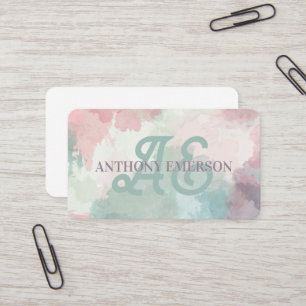 Carte De Visite Élégant monogramme   Couches aquarelles