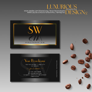 Carte De Visite Élégant Monogramme de cadre orange noir blanc