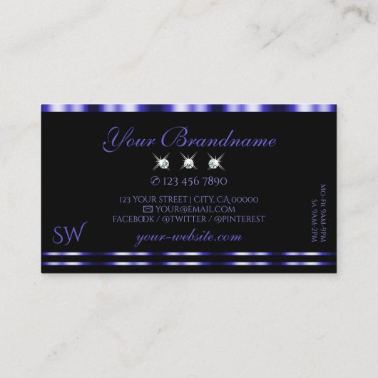 Carte De Visite Élégant Monogramme de diamants étincelants bleu et (Dos)