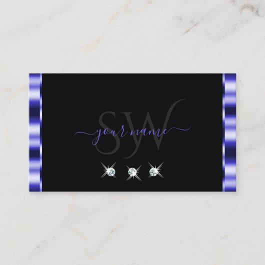 Carte De Visite Élégant Monogramme de diamants étincelants bleu et (Devant)