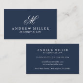 Carte De Visite Élégant Monogramme de marine professionnelle (Devant / Derrière)