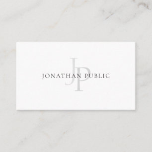 Carte De Visite Élégant Monogramme Design chic Blanc Plaine modern