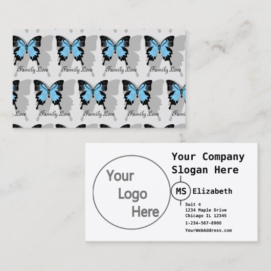 Carte De Visite Élégant Monogramme d'ombre à papillon bleu (Devant / Derrière)