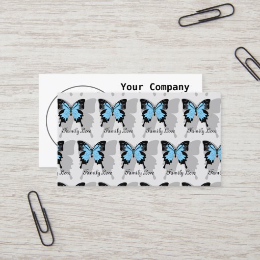 Carte De Visite Élégant Monogramme d'ombre à papillon bleu (Devant/Arrière en situation)
