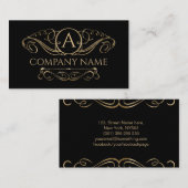 Carte De Visite Élégant Monogramme en or sur noir (Devant / Derrière)