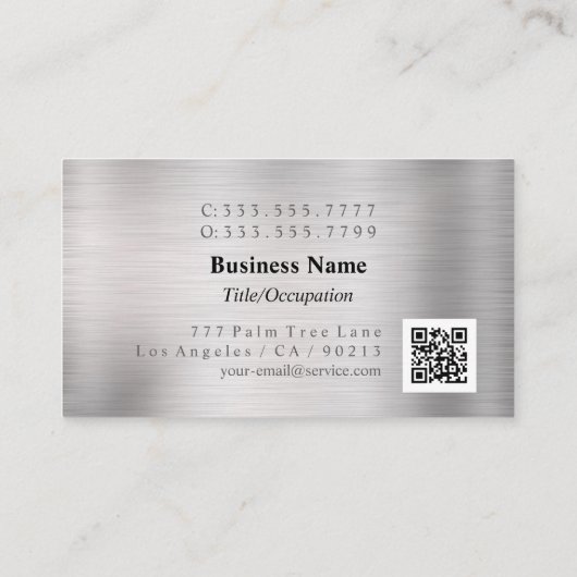 Carte De Visite Élégant monogramme et nom, code QR, argent brossé (Dos)