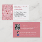 Carte De Visite Élégant Monogramme Feminine Rose Damask Beauté Sal (Devant / Derrière)