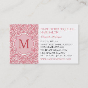 Carte De Visite Élégant Monogramme Feminine Rose Damask Beauté Sal