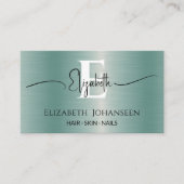 Carte De Visite Élégant Monogramme Fille Métal Brossé Bleu Luxe (Devant)