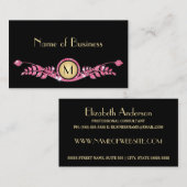 Carte De Visite Élégant Monogramme floral rose et noir Faux Glitz (Devant / Derrière)