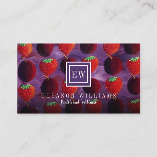 Carte De Visite Élégant Monogramme Fruit Strawberries Plums (Devant)