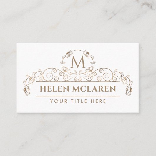 Carte De Visite Élégant Monogramme Gold de luxe avec Rose Business (Devant)