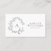 Carte De Visite Élégant Monogramme gris Cimier floral Code QR (Devant)