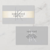 Carte De Visite Élégant Monogramme Gris moderne Or rayé (Devant / Derrière)