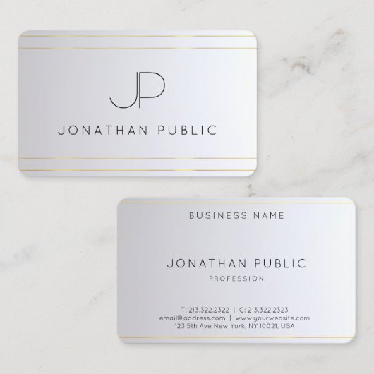 Carte De Visite Élégant Monogramme initial Argent Or Arrondi (Devant / Derrière)