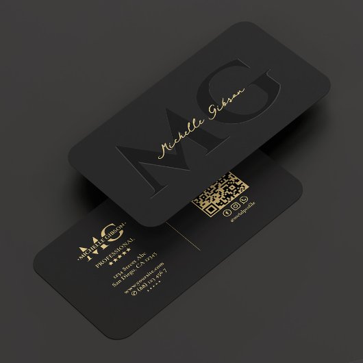 Carte De Visite Élégant Monogramme Luxe Black Professional