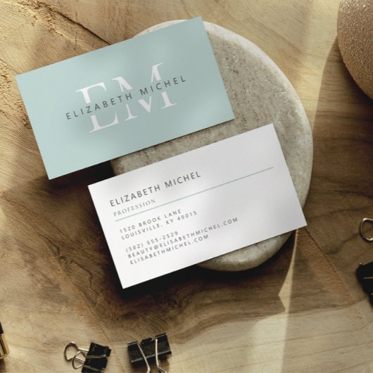 Carte De Visite Élégant monogramme moderne à la menthe professionn