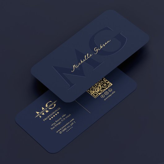 Carte De Visite Élégant Monogramme moderne Dark Navy Professionnel