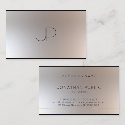 Carte De Visite Elégant Monogramme moderne en or personnalisé (Devant / Derrière)