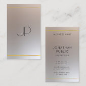 Carte De Visite Elégant Monogramme moderne or look Argent (Devant / Derrière)