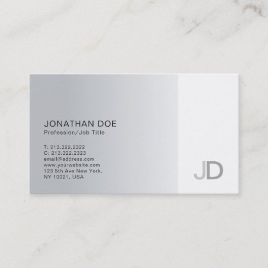 Carte De Visite Élégant Monogramme Moderne Professionnel Plain Arg (Devant)