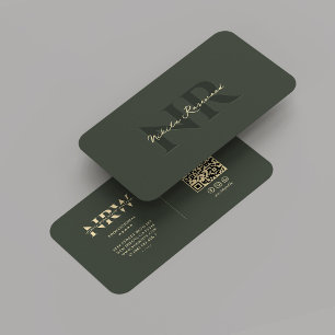 Carte De Visite Élégant Monogramme moderne Professionnel Vert fonc